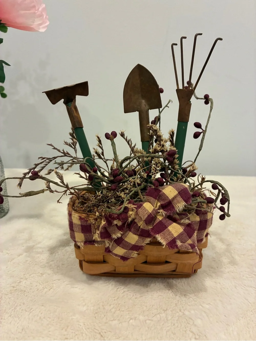 Home Holiday Burgundy & Cream Plaid Decorative Window Panel and Wreath Set